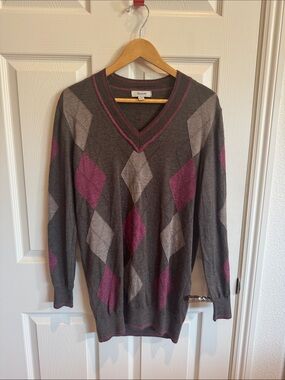 Faconnable Brown Sweater with Plum Stripe Detail